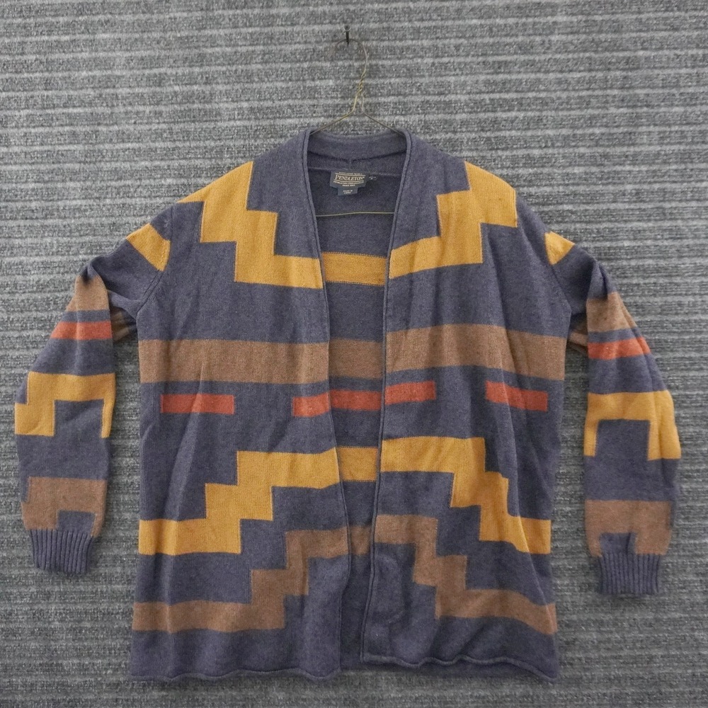 Pendleton Cardigan Sweater Womens Petite S Multicolor Geometric Open Front